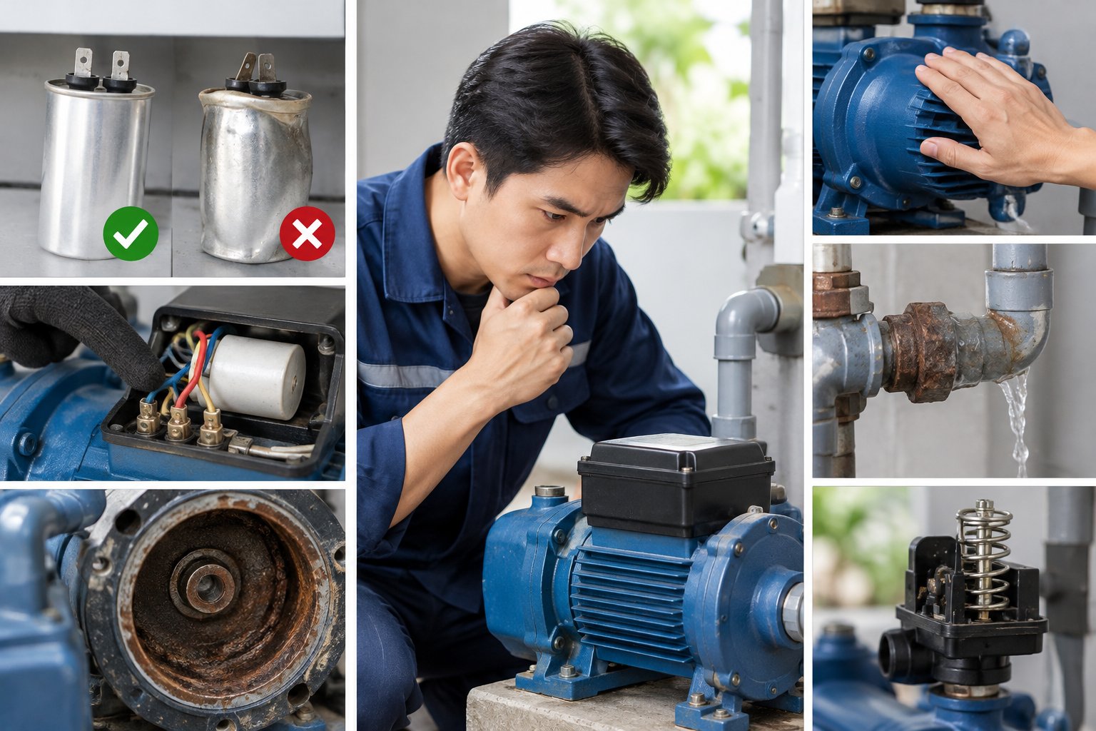 Ảnh minh hoạ: Hiện tượng máy bơm hỏng tụ: Dấu hiệu và cách xử lý